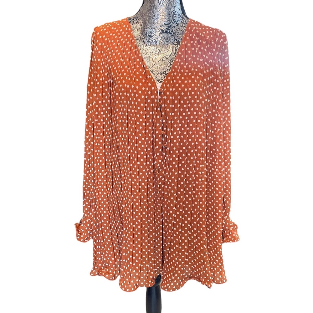 ENDLESS ROSE Women Boho Chiffon rust orange polka dot romper Long Sleeve‎ Small